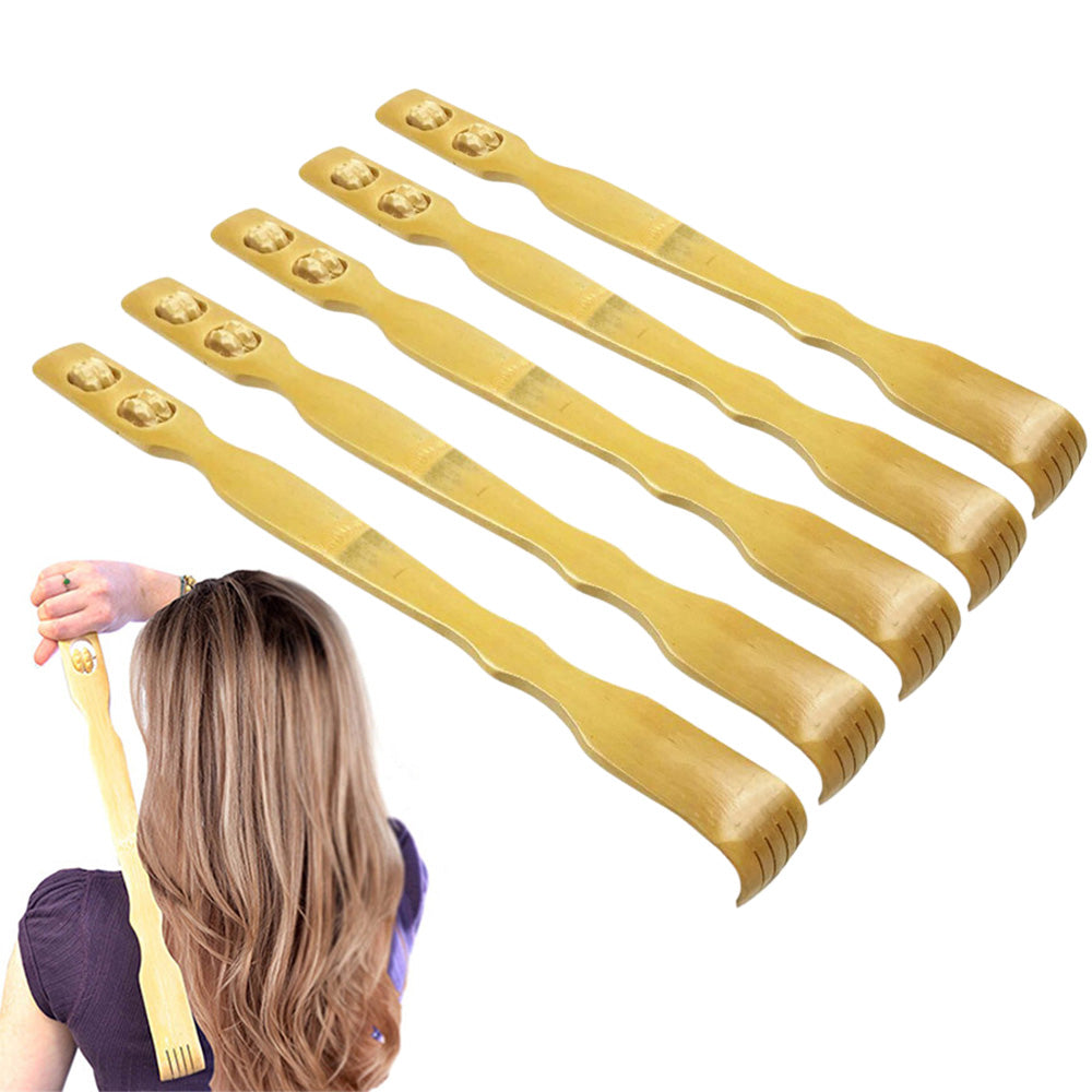 5 Pack Bamboo Back Scratcher - Dual Roller Massage Itch Reliever