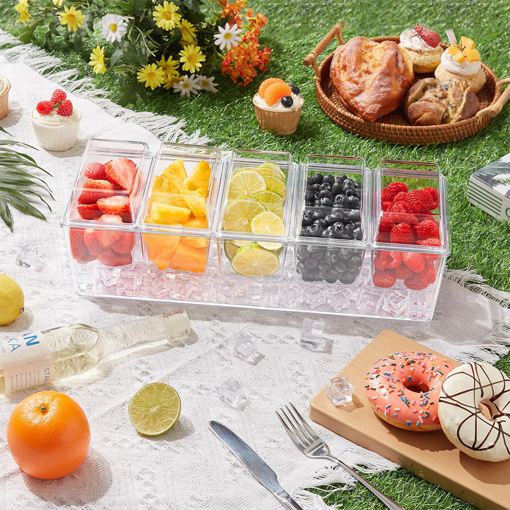 Ice Chilled Condiment Caddy with 5 Plastic Containers