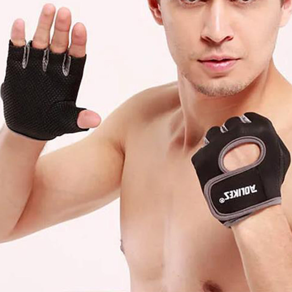 Gym Gloves Half Finger Sports Training Fitness Exercise Cycling Weight Lifting Gloves for Men Women-Black