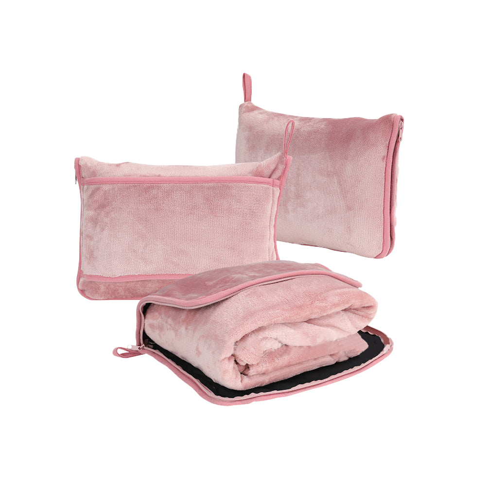 2-in-1 Travel Blanket and Pillow with Hand Luggage Belt and Backpack Clip