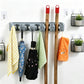 Wall Mount Mop Broom Holder Hanging Broom Organizer 6 Hooks and 5 Wide Grips