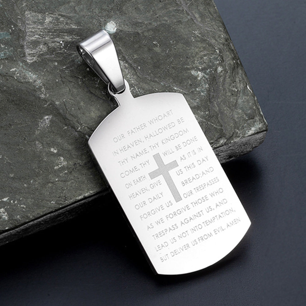 Stainless Steel Bible Cross Military Tag Pendant Necklace