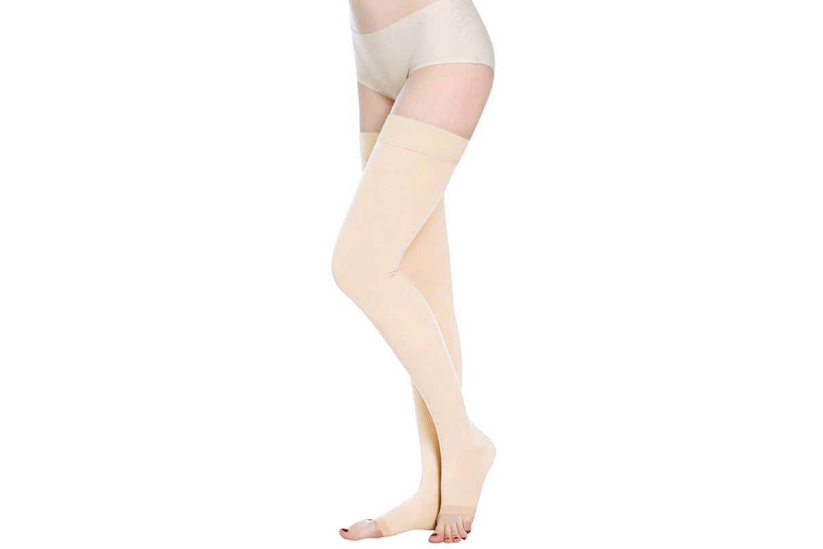 Support Stockings Open Toe High Stockings Plus Size Calf Sleeve For Unisex-Beige