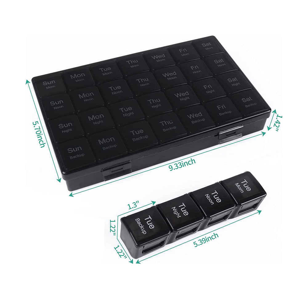 7-Day Pill Box Organizer 4 Times a Day Weekly Medication Dispenser