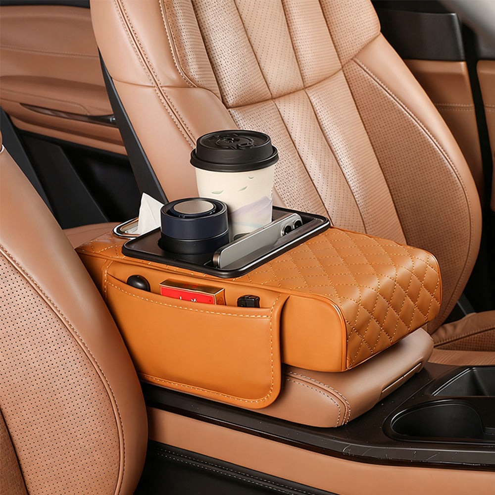 Car Armrest Cushion Organizer with Cup Holder Multi Functional Center Console Booster Pad