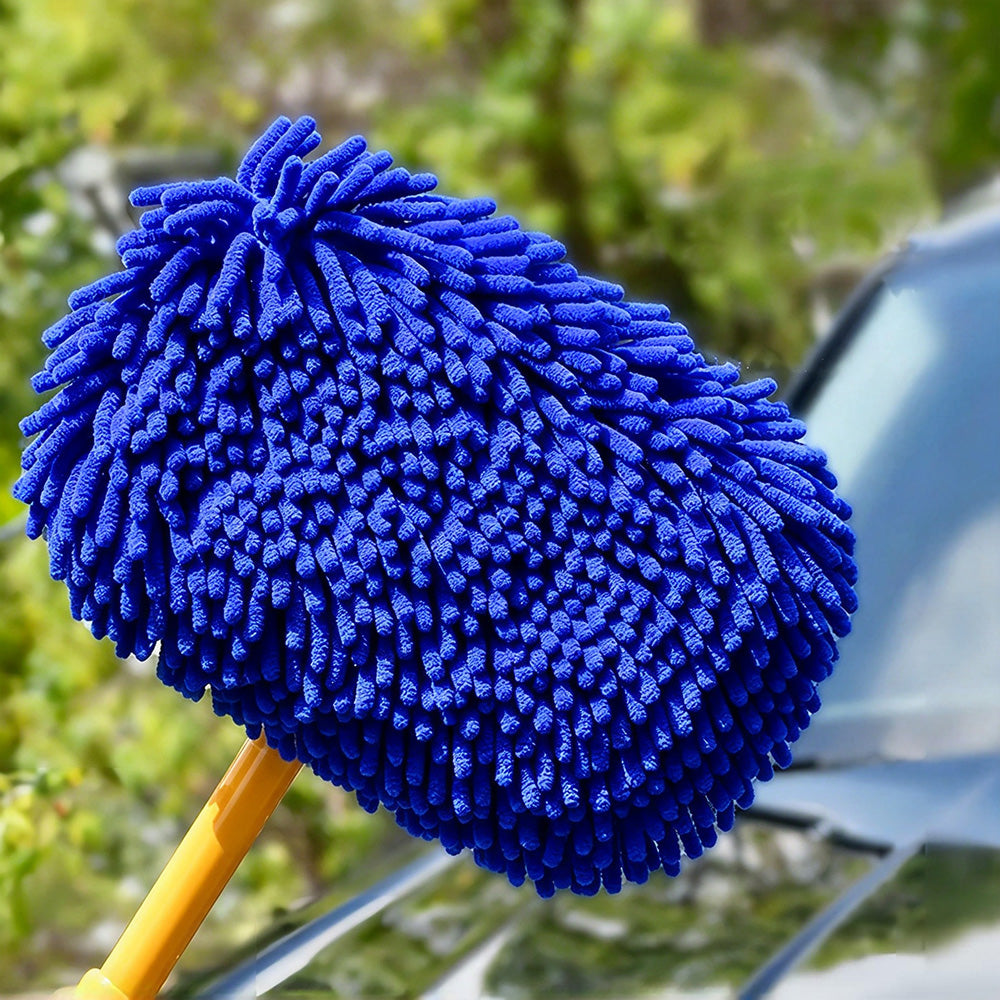 3-Section Telescopic Car Wash Brush 15-Degree Bent Handle with Extra Head