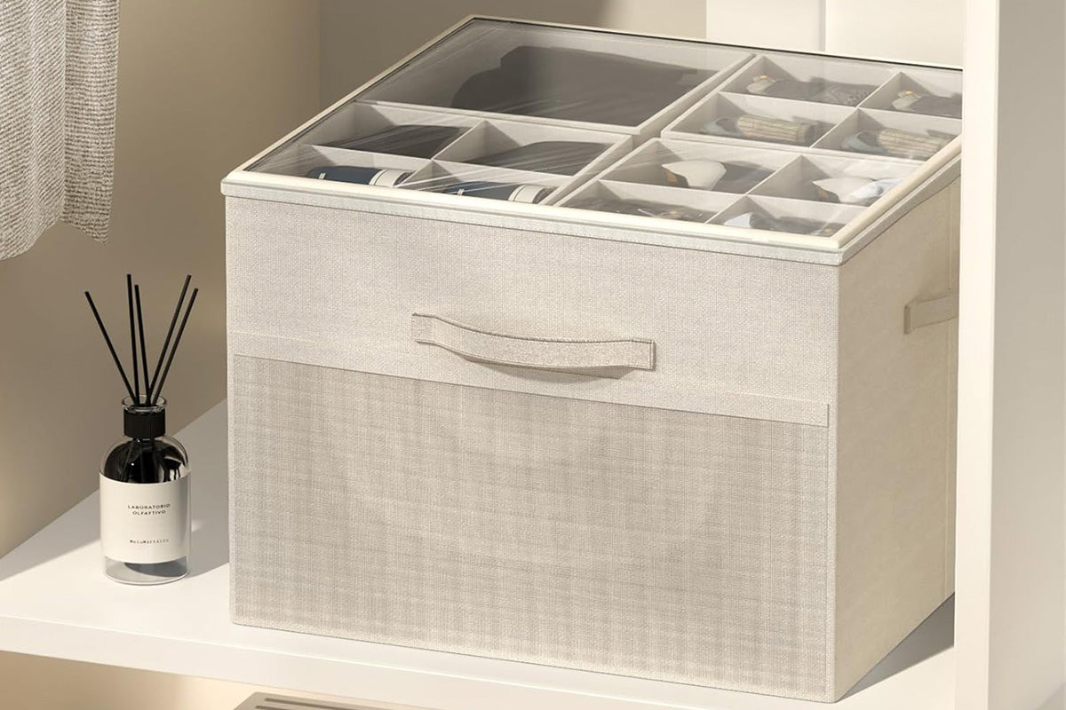 Shoe Organizer for Closet Foldable Shoe Storage Containers with Adjustable Dividers and Transparent Cover