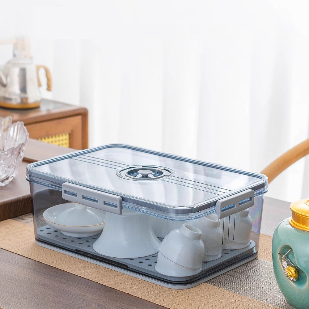 Transparent Bread Box with Timer Drainboard Lid Kitchen Storage Container for Food