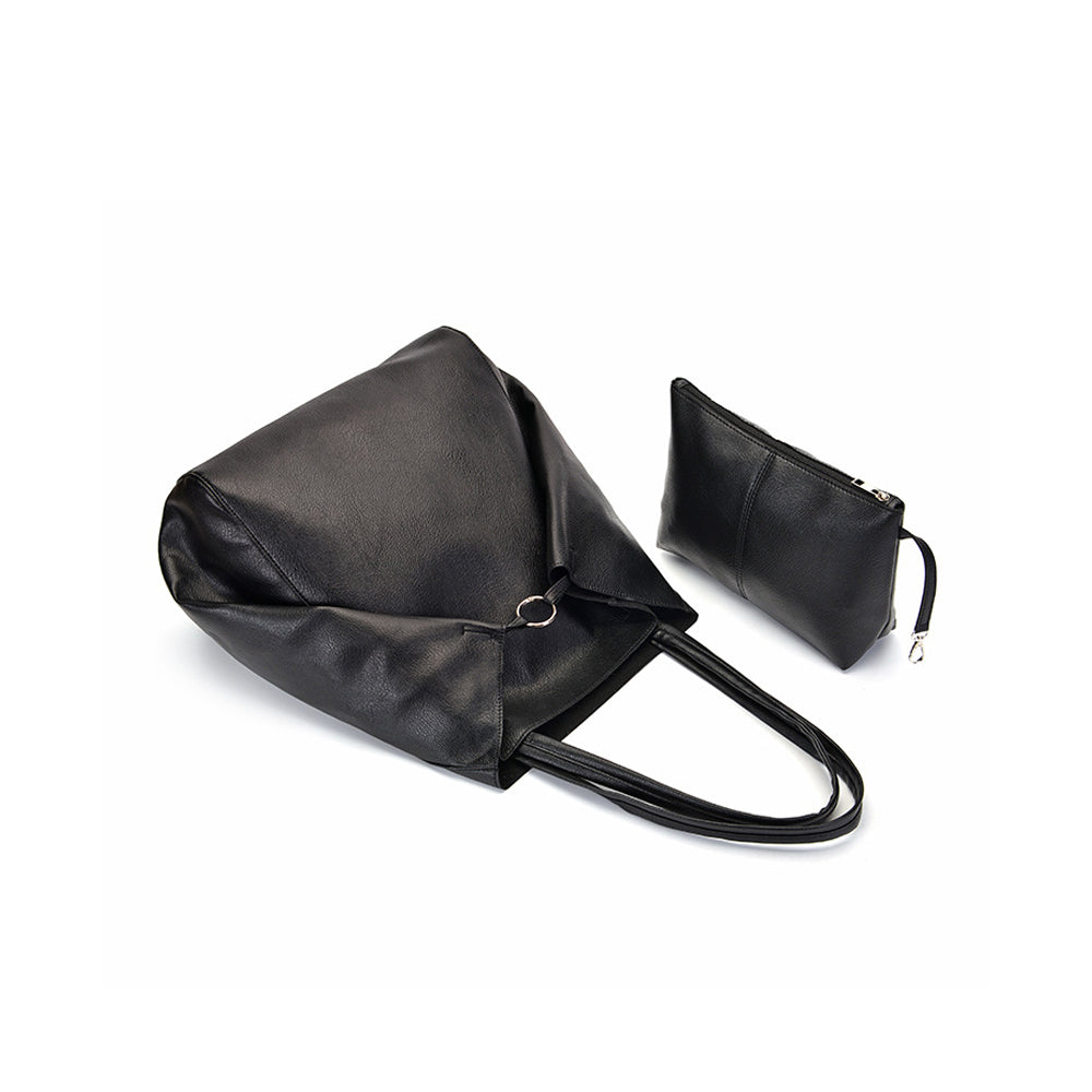 PU Leather Oversized Tote Bag with Internal Cosmetic Bag