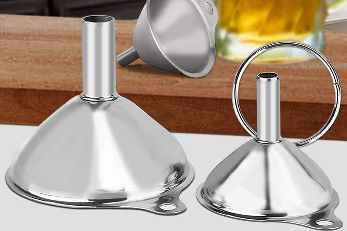 6PCS Stainless Steel Mini Funnels And Cleaning Brushes For Kitchen Filling Bottles