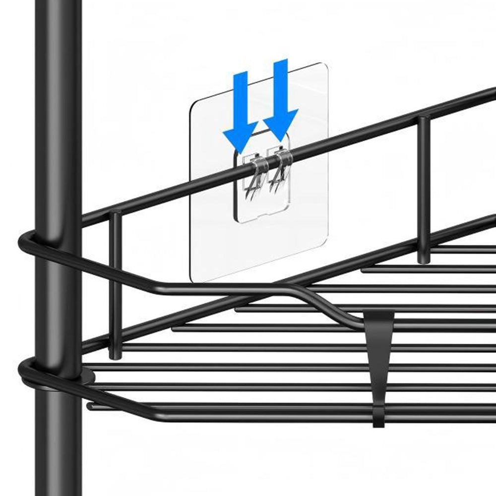 4 Tier No Drill Corner Shower Shelf with Hooks
