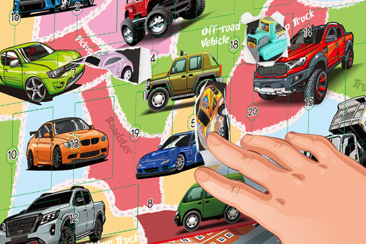 22PCS Christmas Advent Calendar Pull Back Car Toy Blind Box Set with Map for Birthday Gift