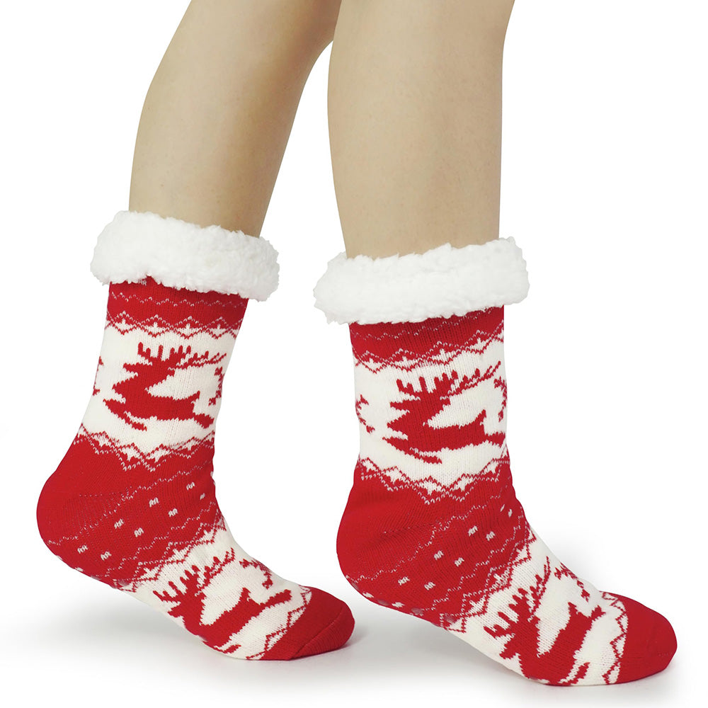 Christmas Non-Slip Floor Socks for Women - Cozy Fleece House Socks with Anti-Slip Sole