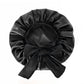 Polyester Satin Hair Bonnet with Tie Band for Sleeping-Black