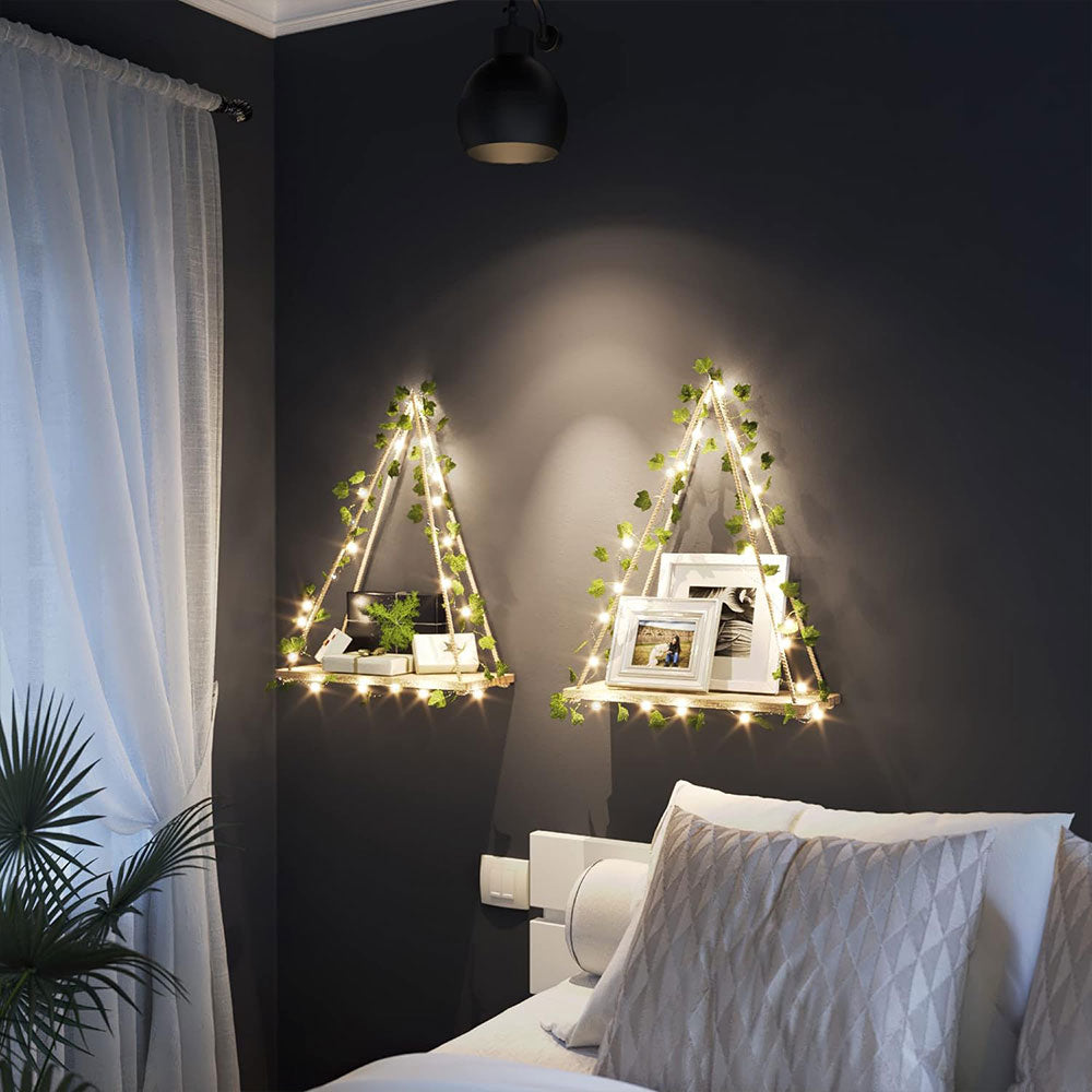 4Pcs Artificial Ivy LED Strip Wall Hanging Shelves Macrame Shelf for Bedroom