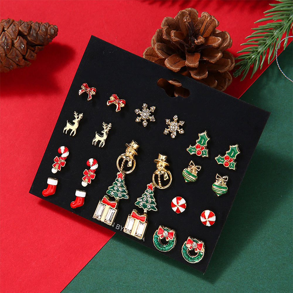 12 Pairs Christmas Earrings Set Festive Stud Earrings