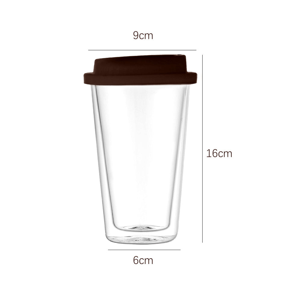 Double Walled Glass Coffee Mug Drinking Coffee Cup with Silicone Lid