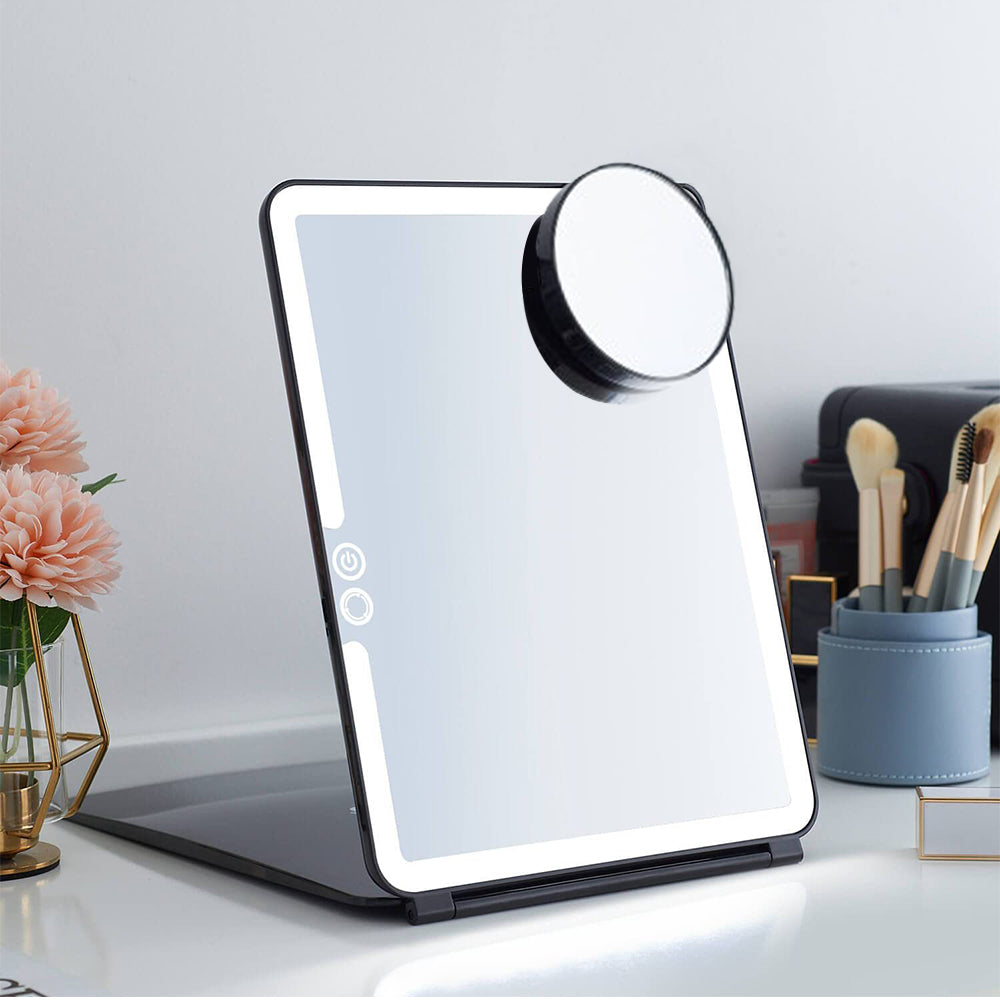 USB Rechargeable Folding Lighted Makeup Mirror with 3 Colors Light Modes