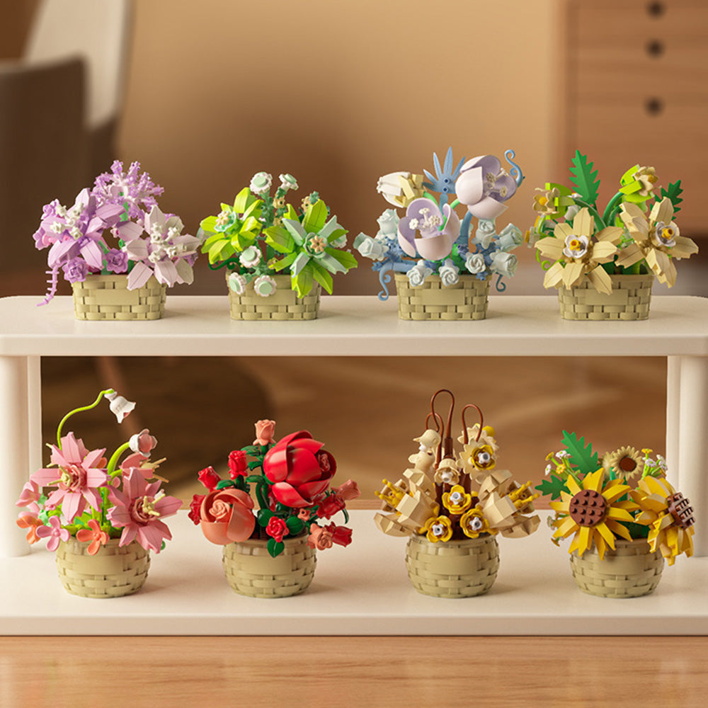 8PCS Flower Building Blocks Set Mini Potted Plants and Succulents Toys