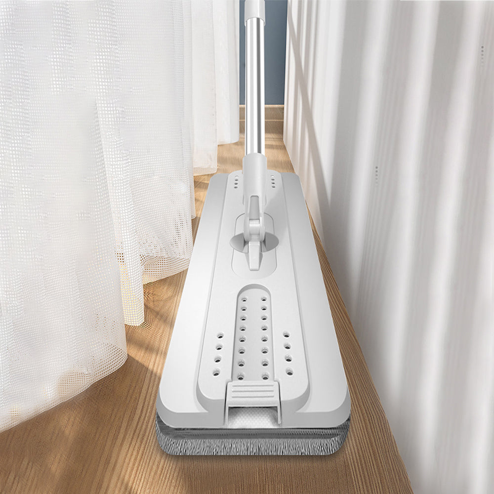 Flat Floor Mop and Bucket Set with 4 Washable Microfiber Pads