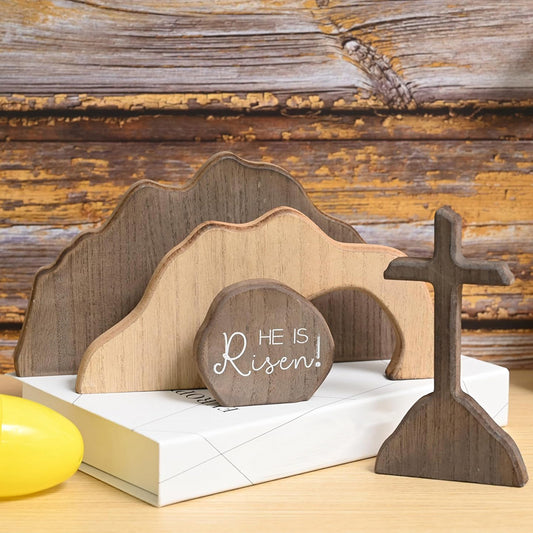 Easter Empty Tomb Easter Scene And Cross Decoration Wood Easter Resurrection Scene For Tiered Tray