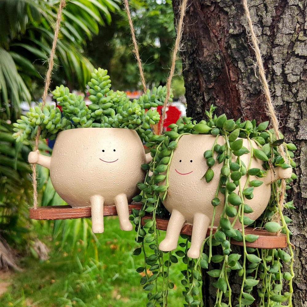 Swing Face Planter Pot Hanging Resin Head Succulent Creative Flower Pot