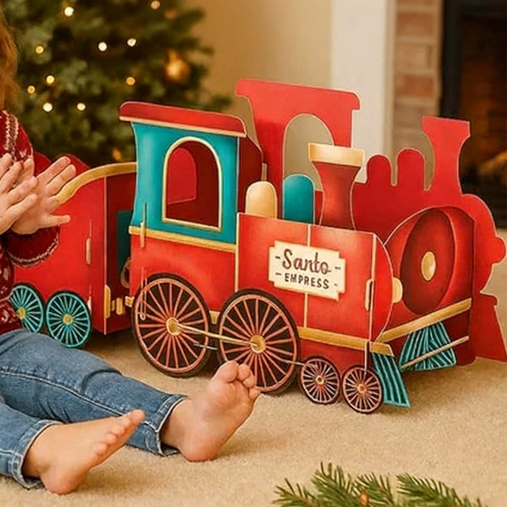 Santa Gift Train Christmas Cardboard Gift Box Present Holder Home Decoration