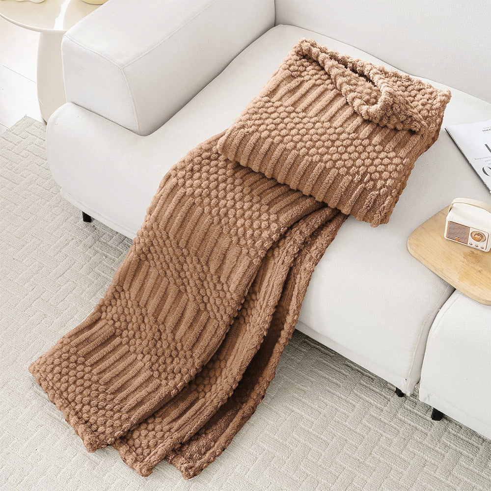 Soft Fluffy Fleece Throw Blanket for Sofa Couch Bed Living Room All Season Cozy-Brown