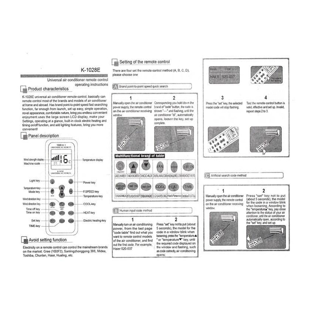 Universal Air Conditioner Remote Control Replacement
