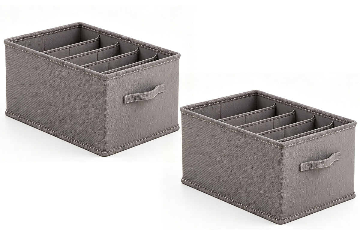5-Compartment Fabric Clothes Storage Box with Handle Divided Closet Organizer for Wardrobe