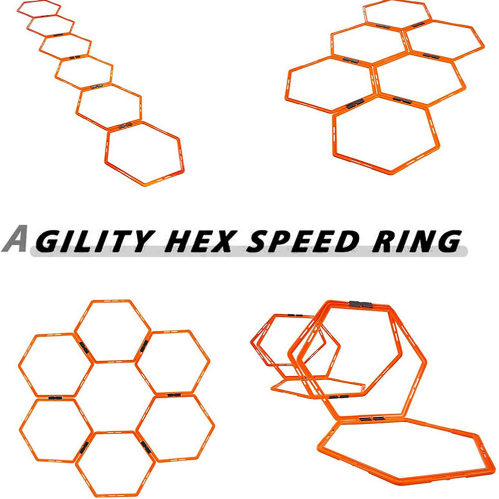 6Pcs Hexagonal Soccer Agility Ring Set with Clips and Carry Bag