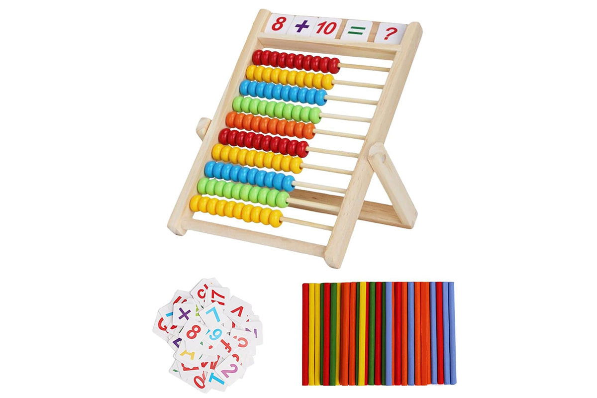 Wooden Abacus for Math with Counting Sticks Number Alphabet Cards Educational Toy