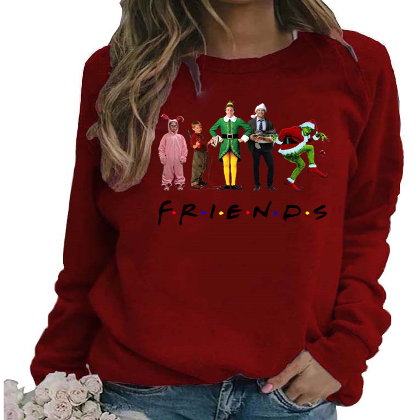 Women's Christmas Movie Characters Friends Inspired Print Jumper