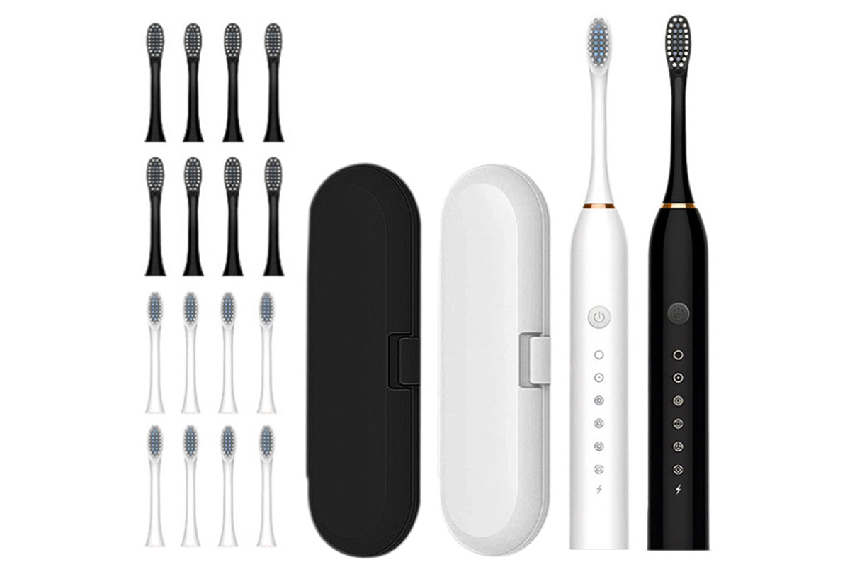 Couple's Electric Toothbrush Set with Travel Case -White and Pink