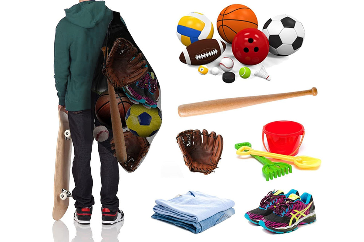 Mesh Sport Ball Bag Heavy Duty Extra Large Storage Bag With Adjustable Shoulder Strap