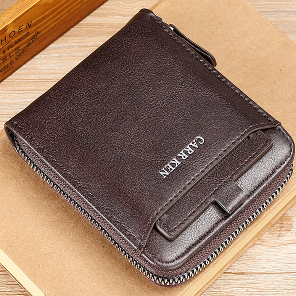 Men RFID Blocking PU Zipper Bifold Wallet Credit Card ID Holder