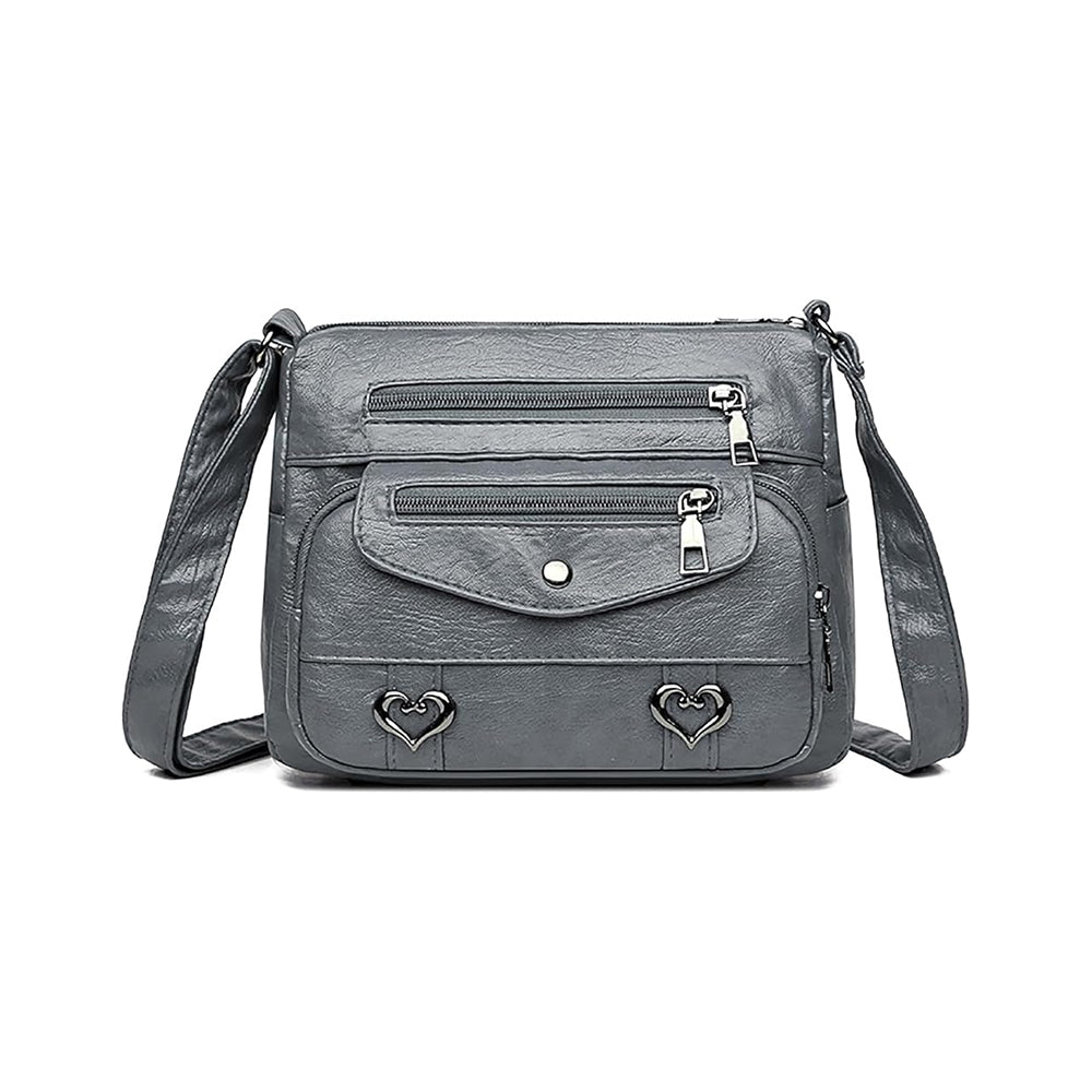 Retro Multi Pockets Crossbody Bag PU Leather Crossbody Shoulder Bag for Women