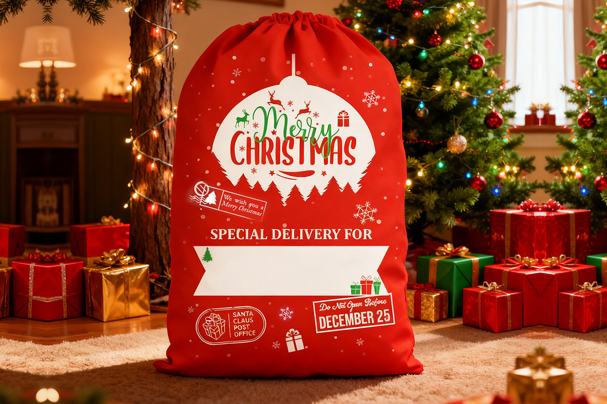 2Pcs Christmas Gift Canvas Bags Santa Sacks Drawstring Christmas Bags