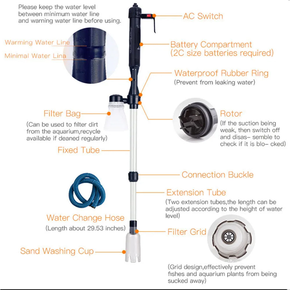 Aquarium Fish Tank Electric Siphon Vacuum Cleaner for Water Change