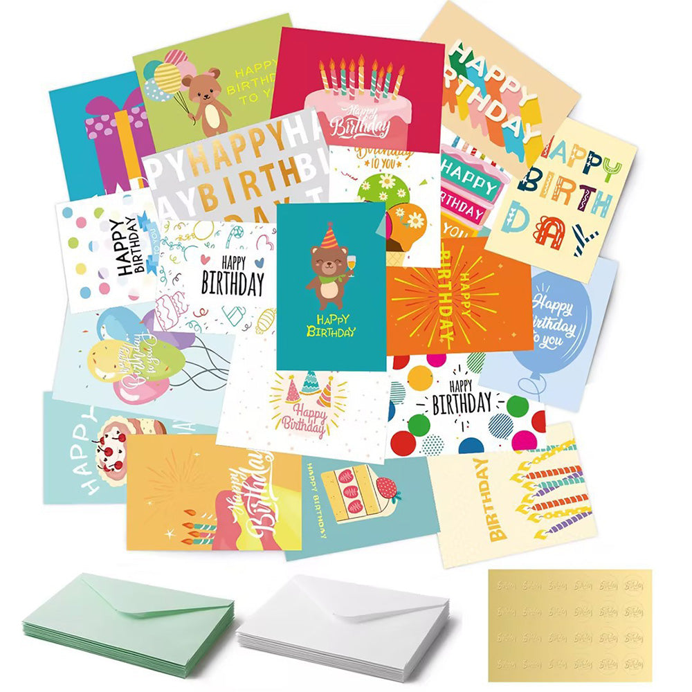 24 Pack Unique Birthday Cards Happy Birthday Card Bulk with Envelopes and Stickers