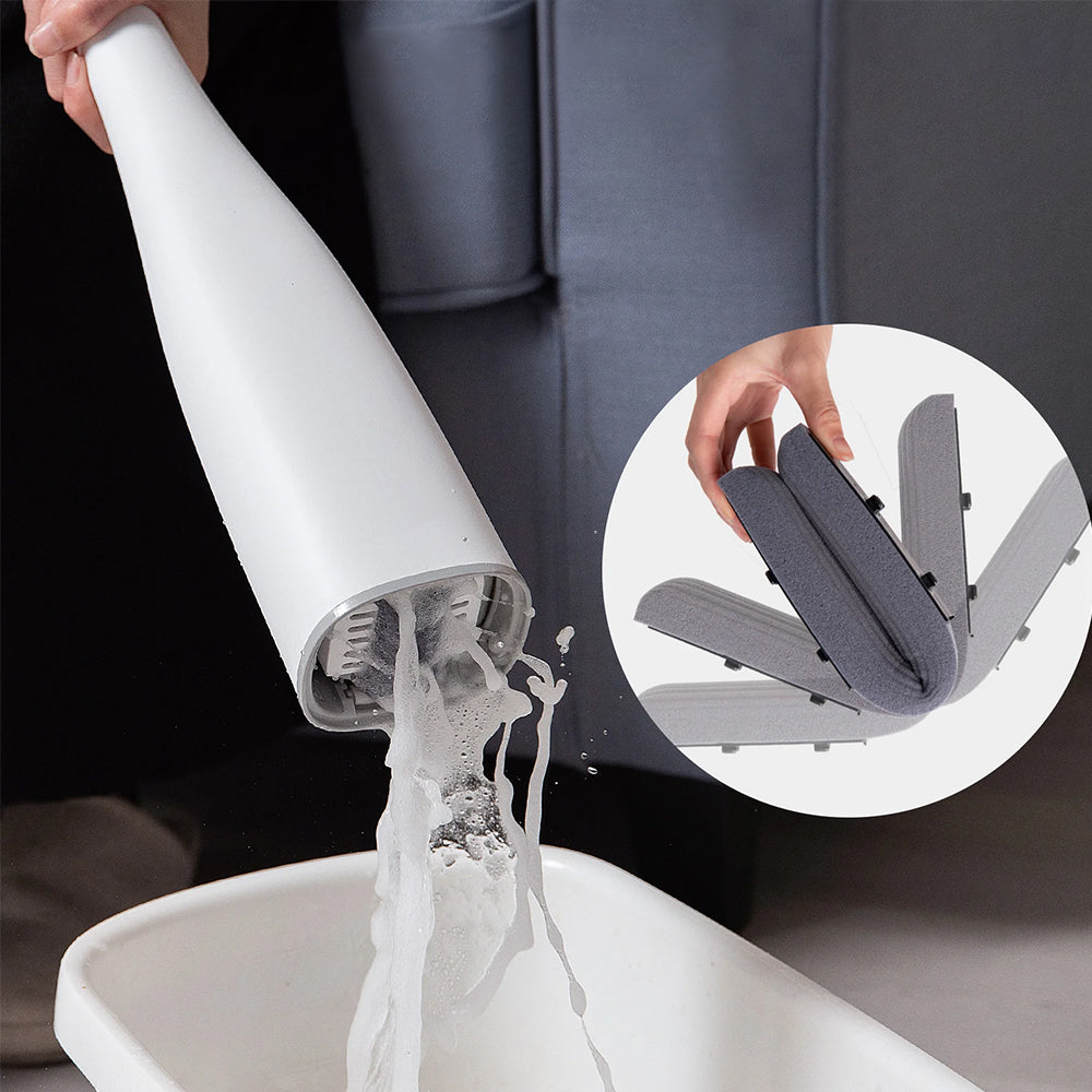 Self-Wringing Mop with 2 Replaceable Sponge Mop Heads and 1 Collapsible Bucket