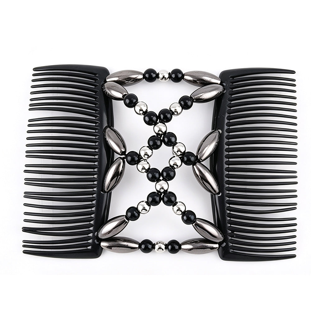 3 Pack Beaded Hair Comb Double Row Elastic Clip Hair Accessories