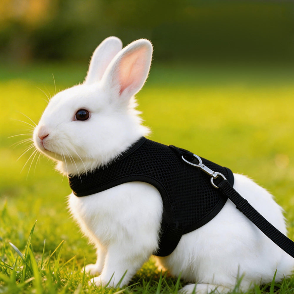 Rabbit Harness and Leash Set Adjustable Breathable Mesh Vest for Bunny Small Pets-Black