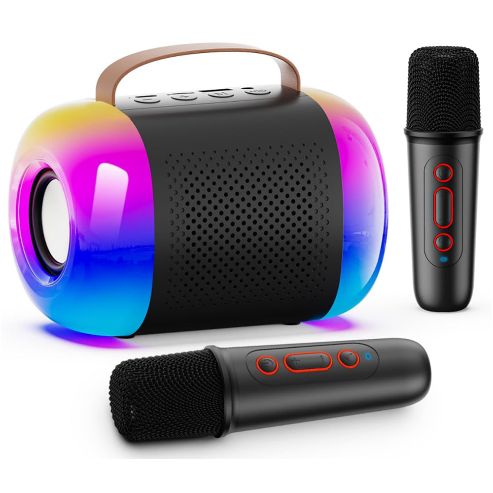 Mini Karaoke Machine Portable Bluetooth Speaker with 2 Wireless Microphones