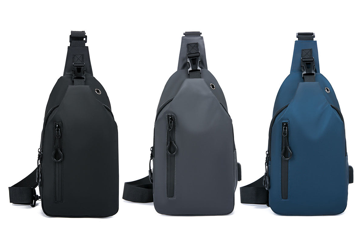 Water-Resistant Sling Bag Anti-Theft Chest Pack Crossbody Backpack with USB Charging Port and Headphone Hole
