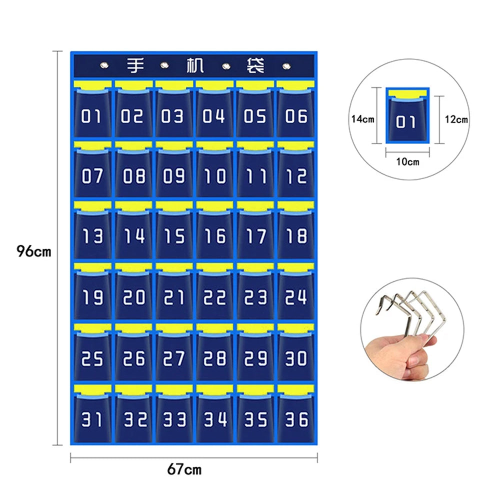 Numbered Classroom Sundries Closet Pocket Chart for Cell Phones Holder