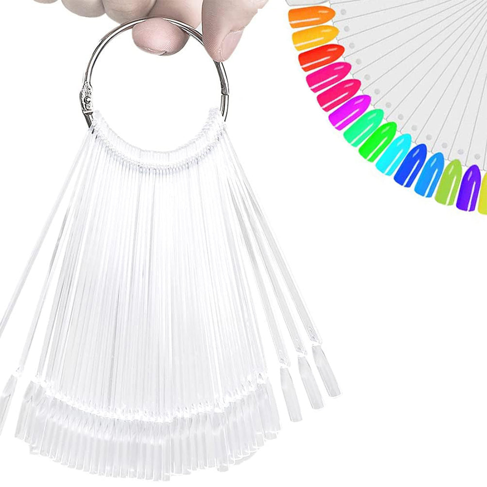 100 PCS Clear Nail Swatch Sticks with Ring Nail Art Swatch Set for Polish Display