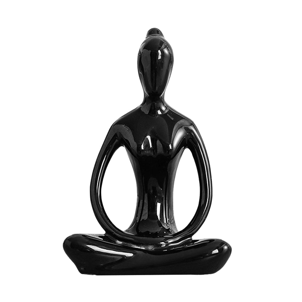 Black Ceramic Yoga Pose Statue Sculpture-Contemplative