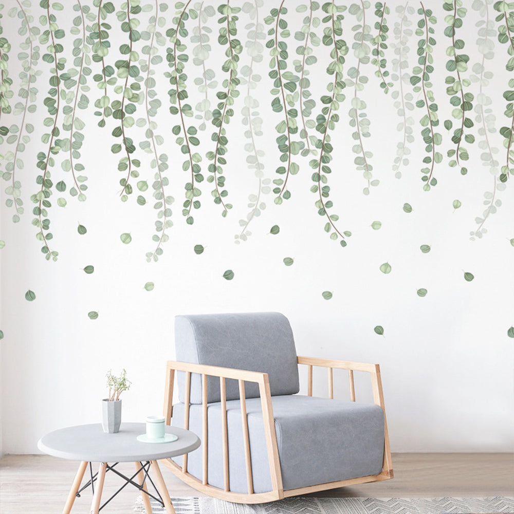 2Pcs Green  Plant Leaves Wall Sticker Self-adhesive Home Decor