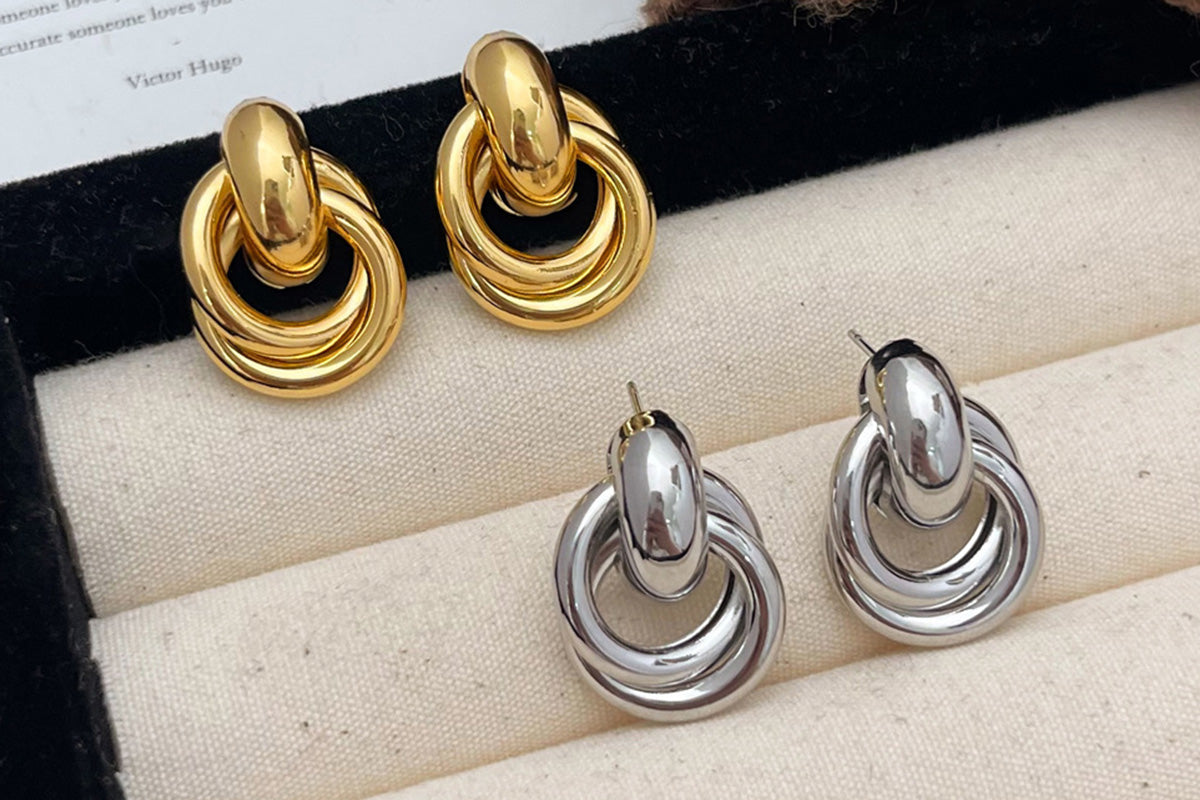 2 Pairs Women Geometric Dangle Drop Earrings Large Knot Design